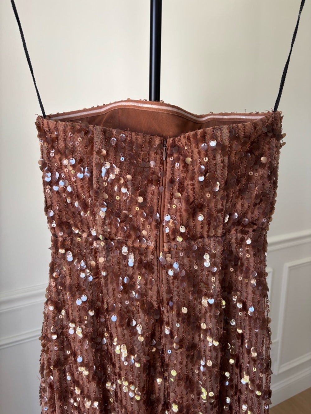 Camila Coelho Strapless Sequin Maxi Dress in Brown. SIZE XXS - Picture 8 of 10